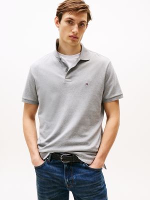 polo coupe standard en coton doux grey pour hommes tommy hilfiger