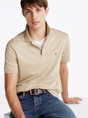 beige liquid cotton regular fit polo shirt for men tommy hilfiger