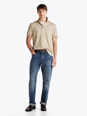 beige liquid cotton regular fit polo shirt for men tommy hilfiger