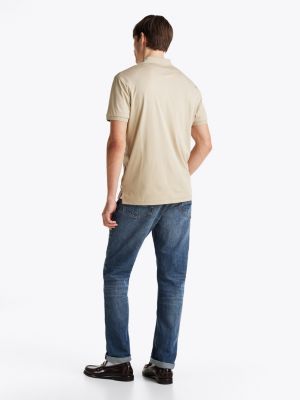 beige liquid cotton regular fit polo shirt for men tommy hilfiger