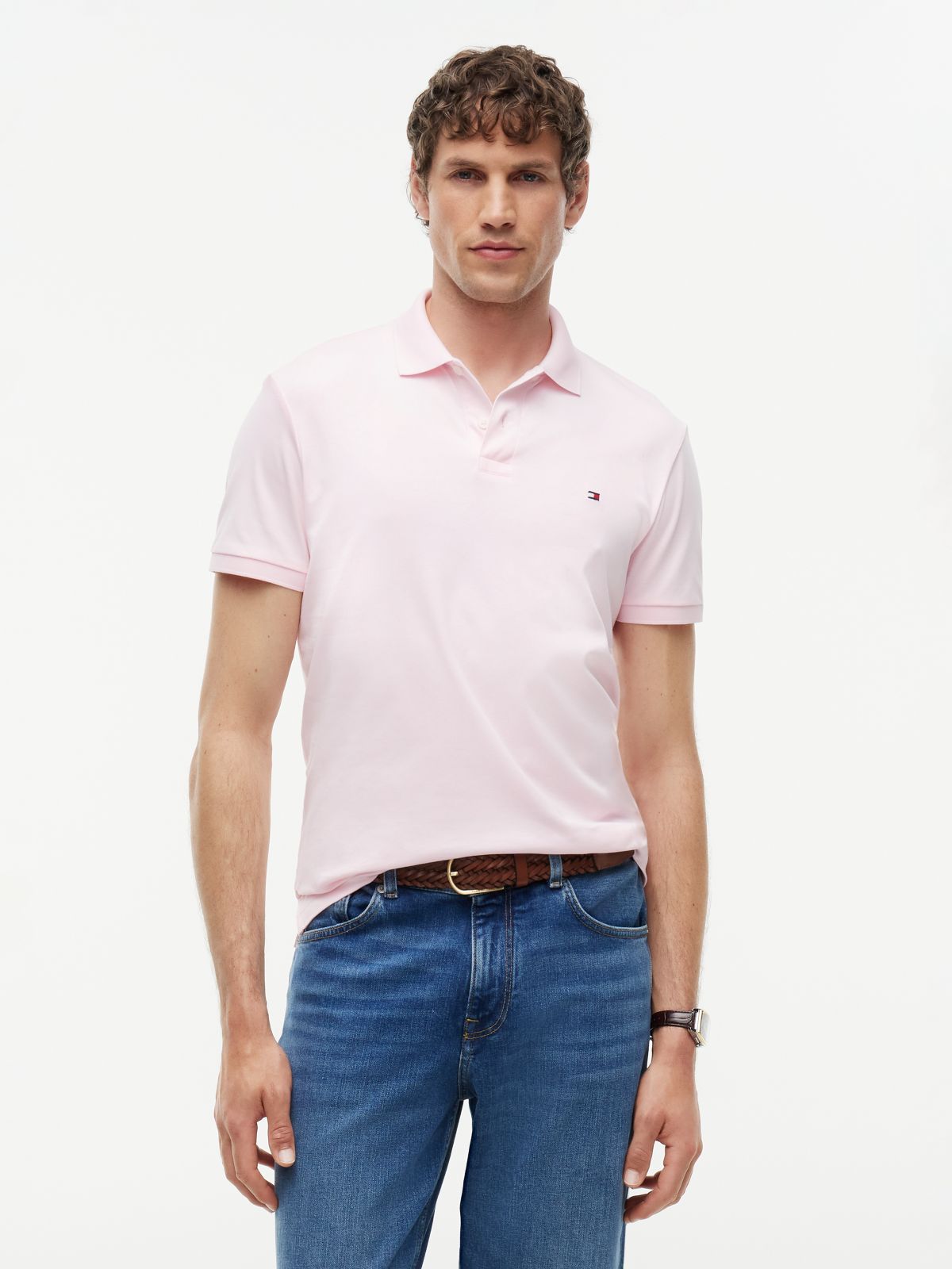 Fluid Cotton Interlock Knit Polo Shirt — Pink