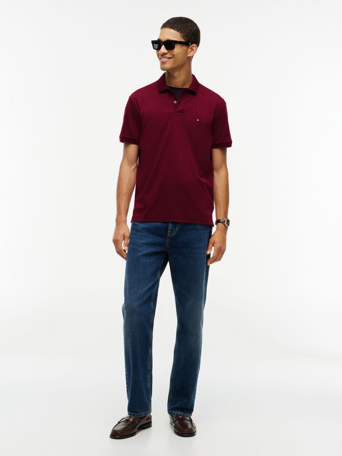 Fluid Cotton Interlock Knit Polo Shirt — Purple