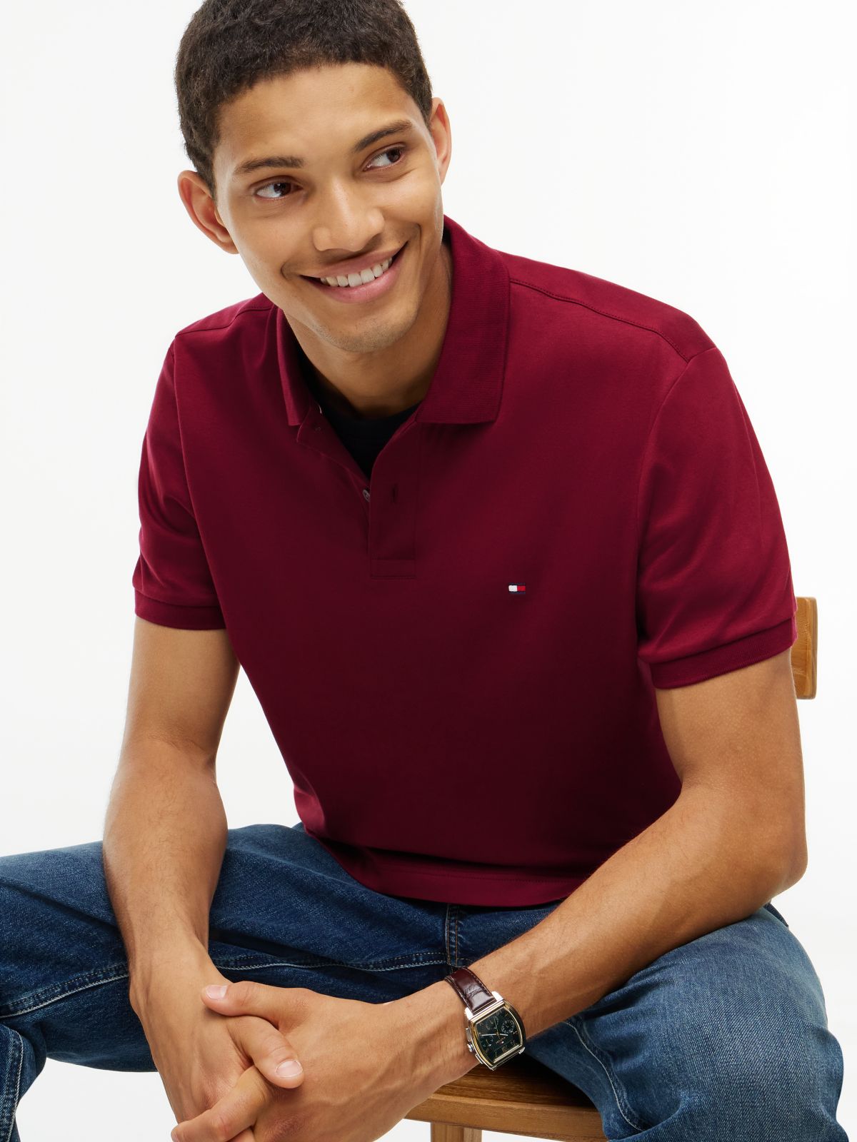 Fluid Cotton Interlock Knit Polo Shirt — Purple