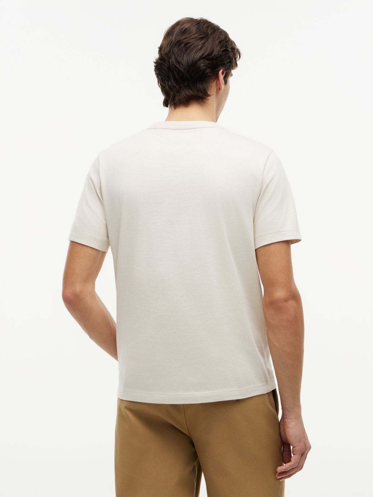 Flag Embroidery Jersey Crew Neck T-Shirt — Beige