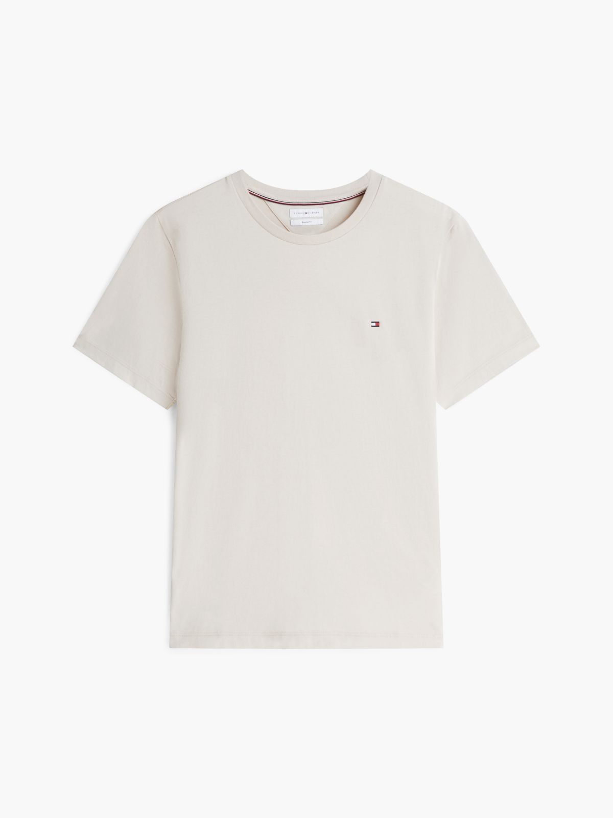Flag Embroidery Jersey Crew Neck T-Shirt — Beige