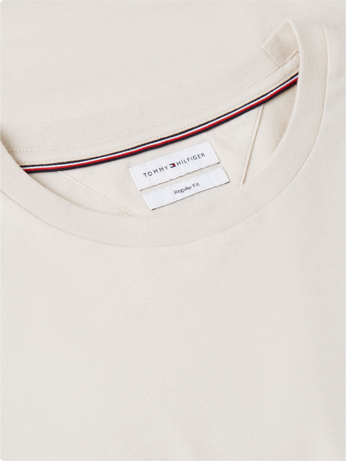 Flag Embroidery Jersey Crew Neck T-Shirt — Beige