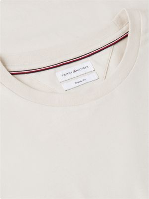 beige flag embroidery crew neck t-shirt for men tommy hilfiger