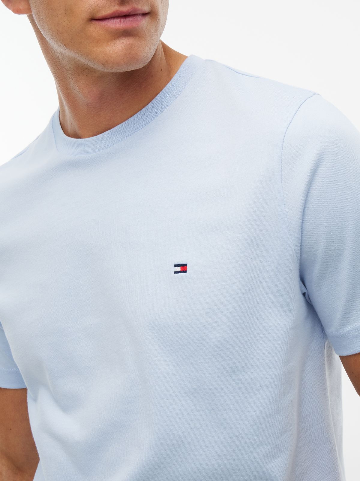 Flag Embroidery Jersey Crew Neck T-Shirt — Blue