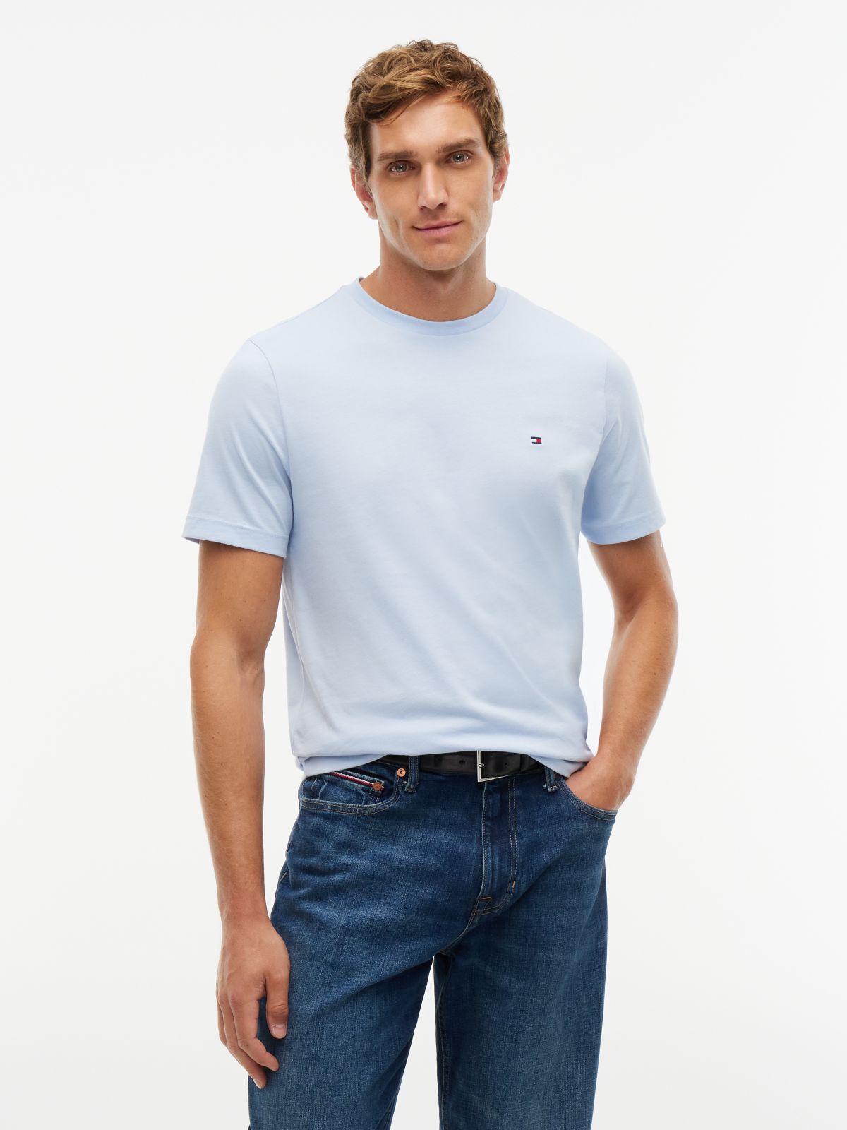 Flag Embroidery Jersey Crew Neck T-Shirt — Blue