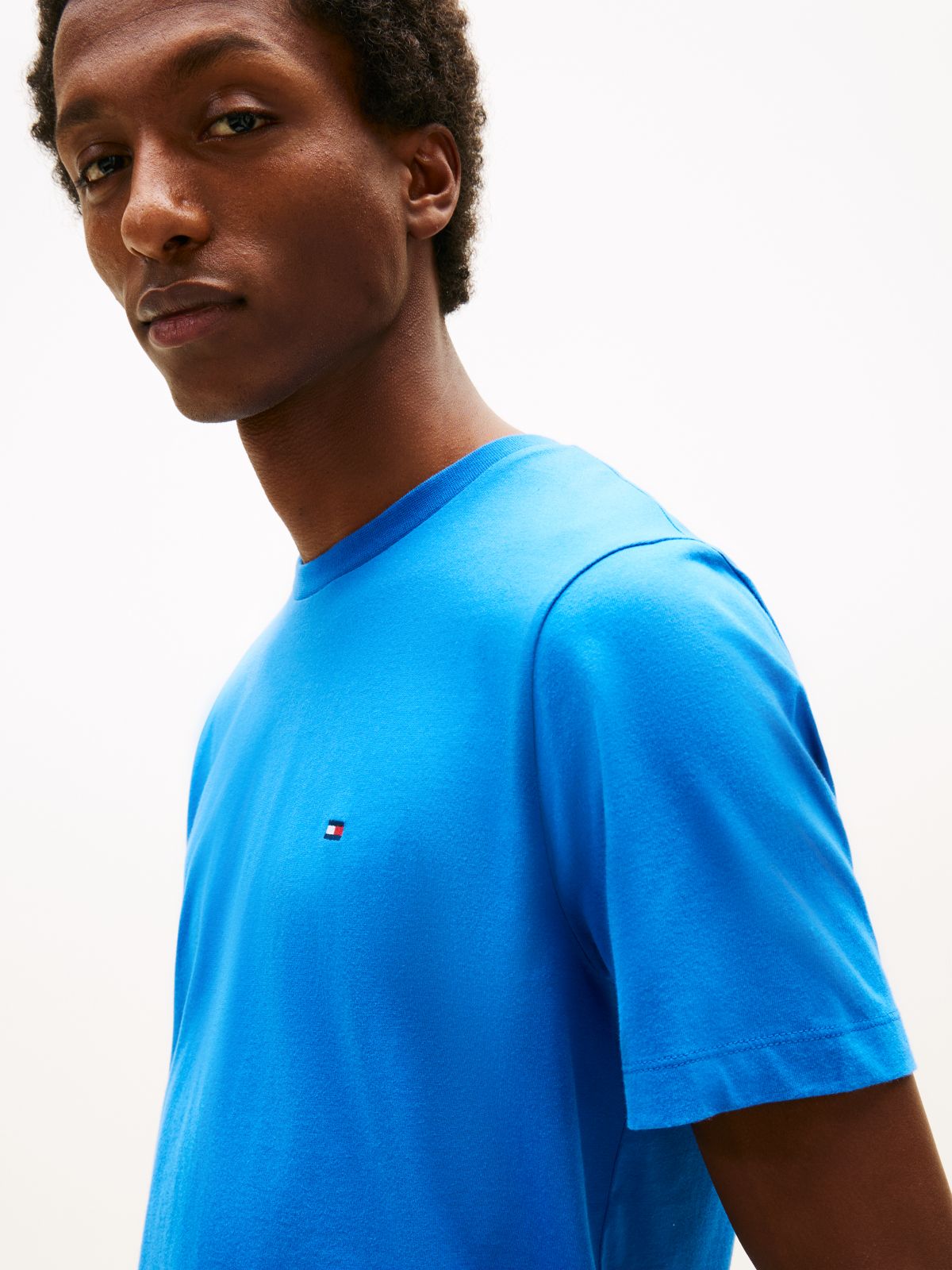 Flag Embroidery Jersey Crew Neck T-Shirt — Blue