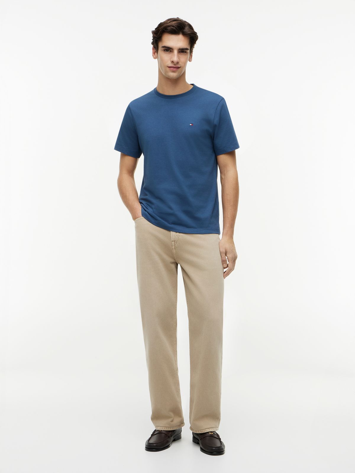 Flag Embroidery Jersey Crew Neck T-Shirt — Blue