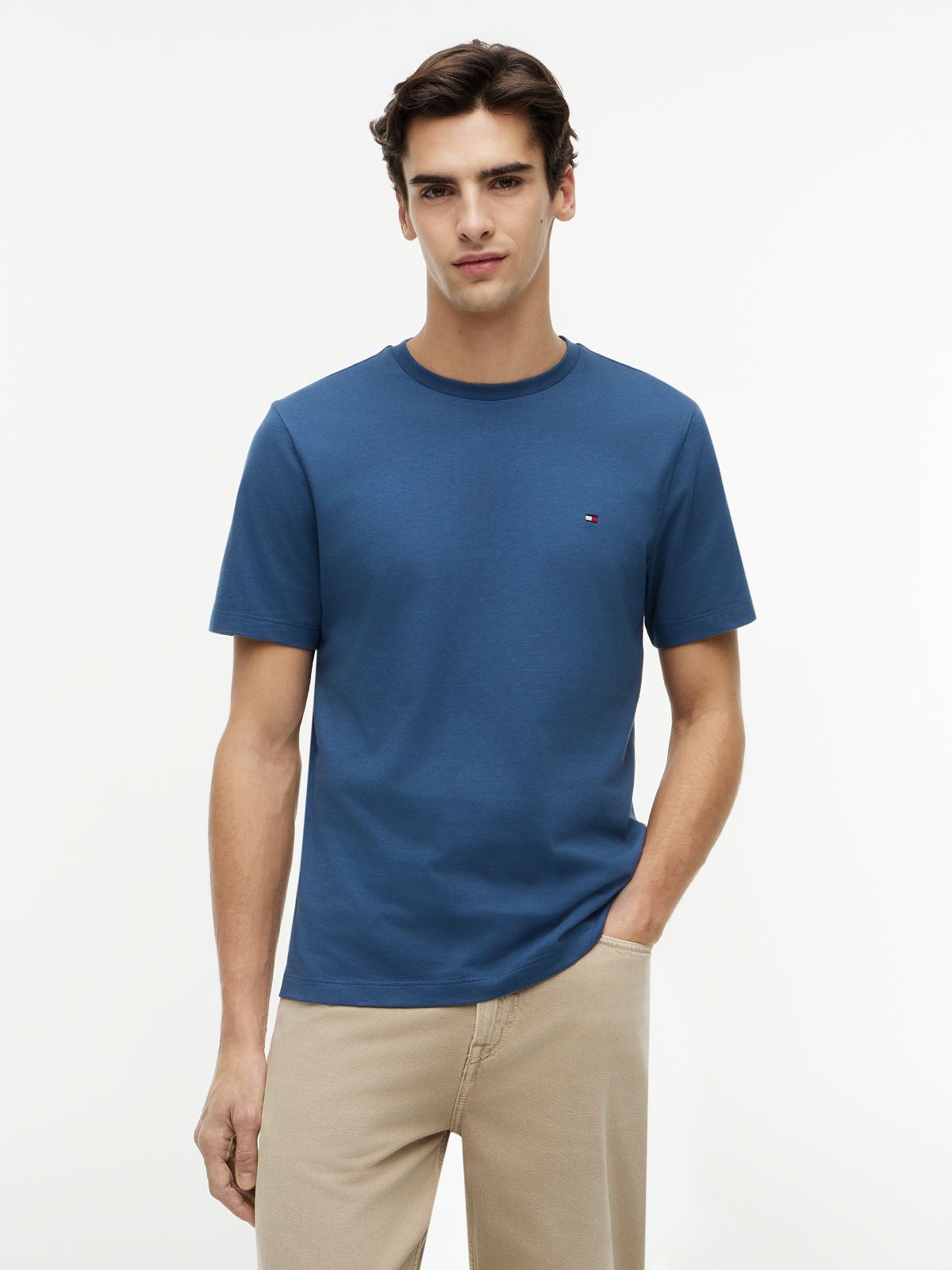 Flag Embroidery Jersey Crew Neck T-Shirt — Blue
