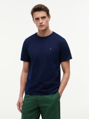 t-shirt en jersey col ras-du-cou à drapeau brodé blue pour hommes tommy hilfiger