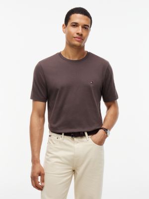 brown t-shirt aus jersey mit flag-stickerei für herren - tommy hilfiger