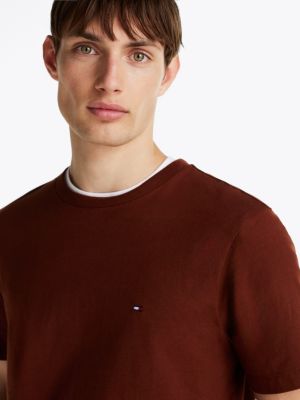 brown crew neck t-shirt for men tommy hilfiger