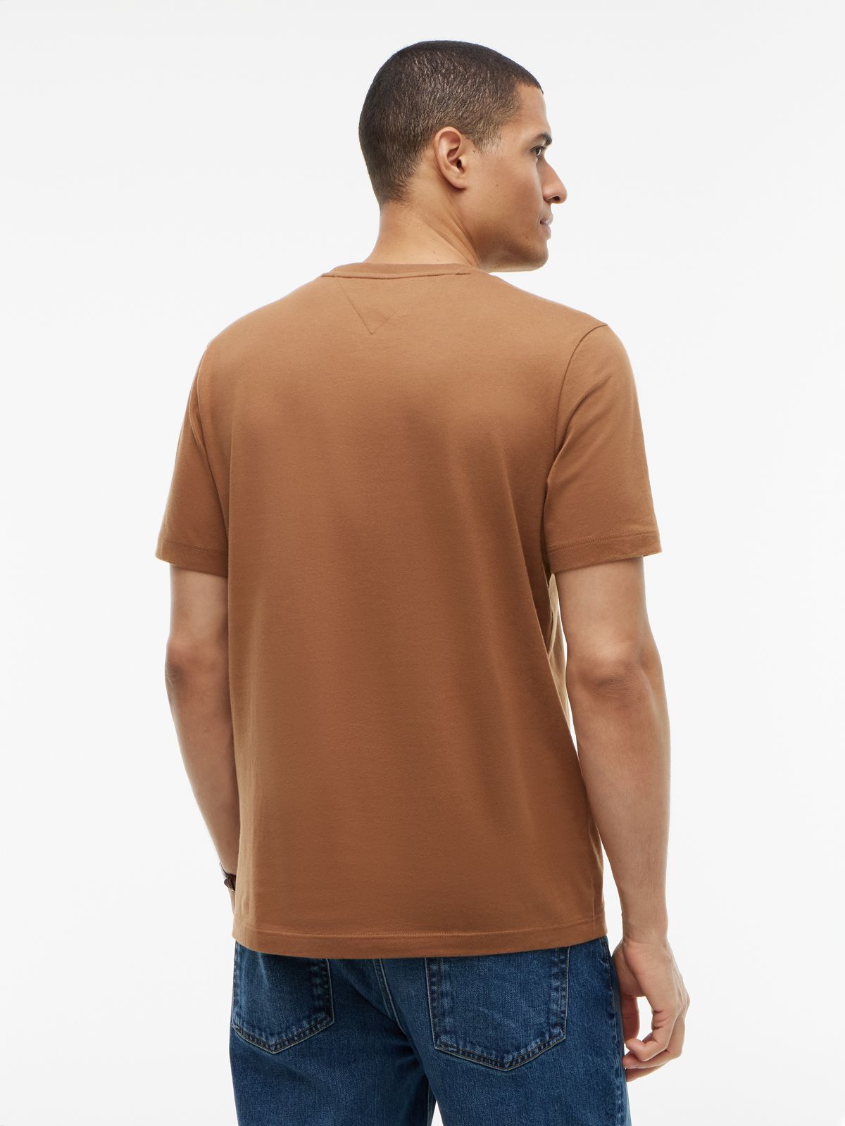 Flag Embroidery Jersey Crew Neck T-Shirt — Brown