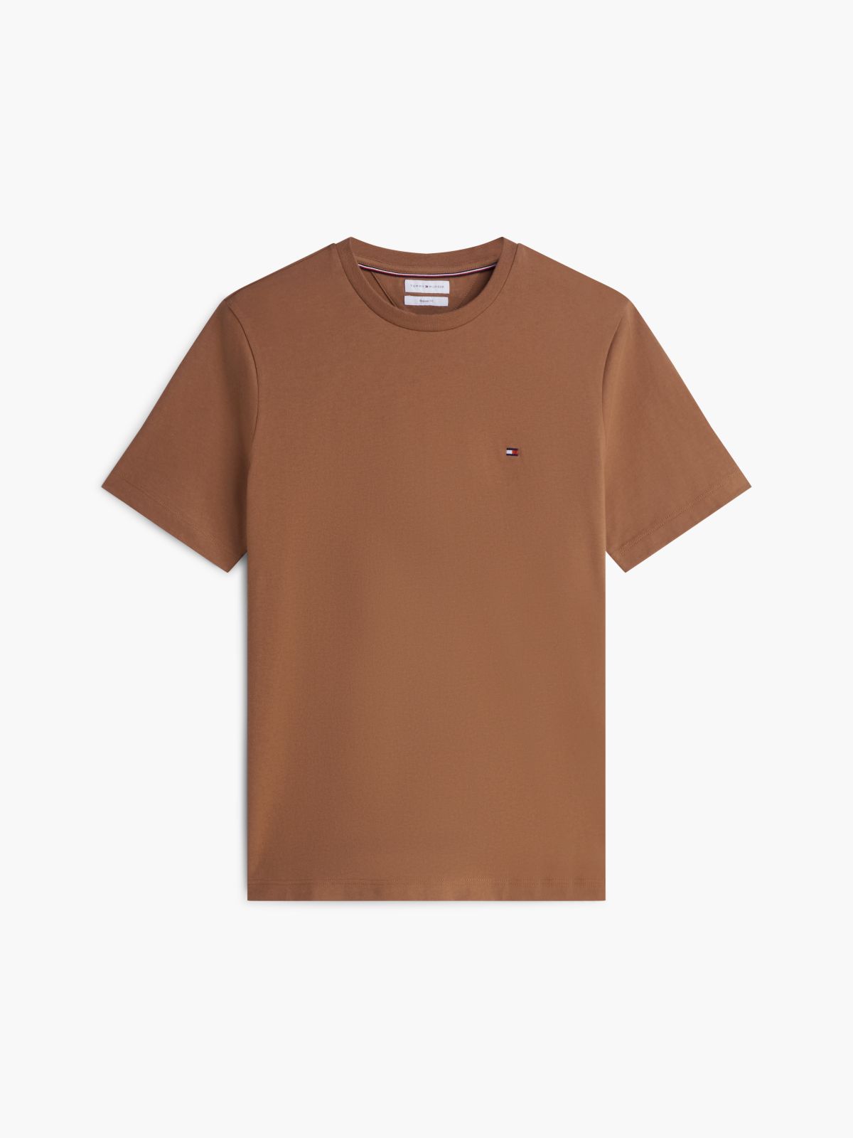 Flag Embroidery Jersey Crew Neck T-Shirt — Brown