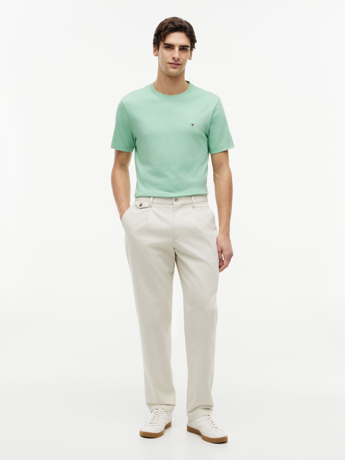 Flag Embroidery Jersey Crew Neck T-Shirt — Green