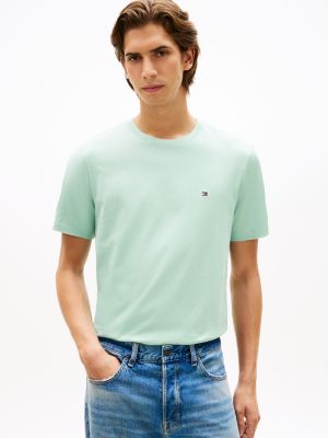 green rundhals-t-shirt mit flag-stickerei für herren - tommy hilfiger