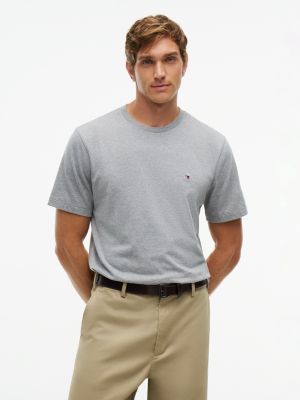 camiseta de cuello redondo de punto con logo bordado grey de hombres tommy hilfiger