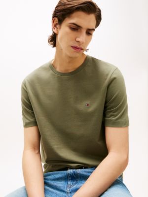 t-shirt con bandierina ricamata khaki da uomini tommy hilfiger