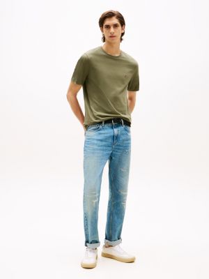 khaki t-shirt met geborduurde vlag voor heren - tommy hilfiger