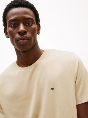 t-shirt à col ras-du-cou beige pour hommes tommy hilfiger