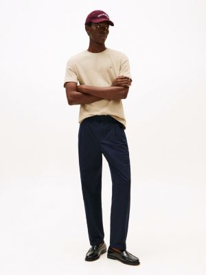 t-shirt à col ras-du-cou beige pour hommes tommy hilfiger