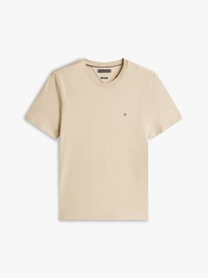t-shirt à col ras-du-cou beige pour hommes tommy hilfiger