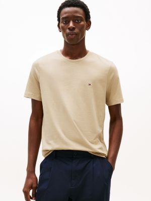 t-shirt à drapeau brodé beige pour hommes tommy hilfiger