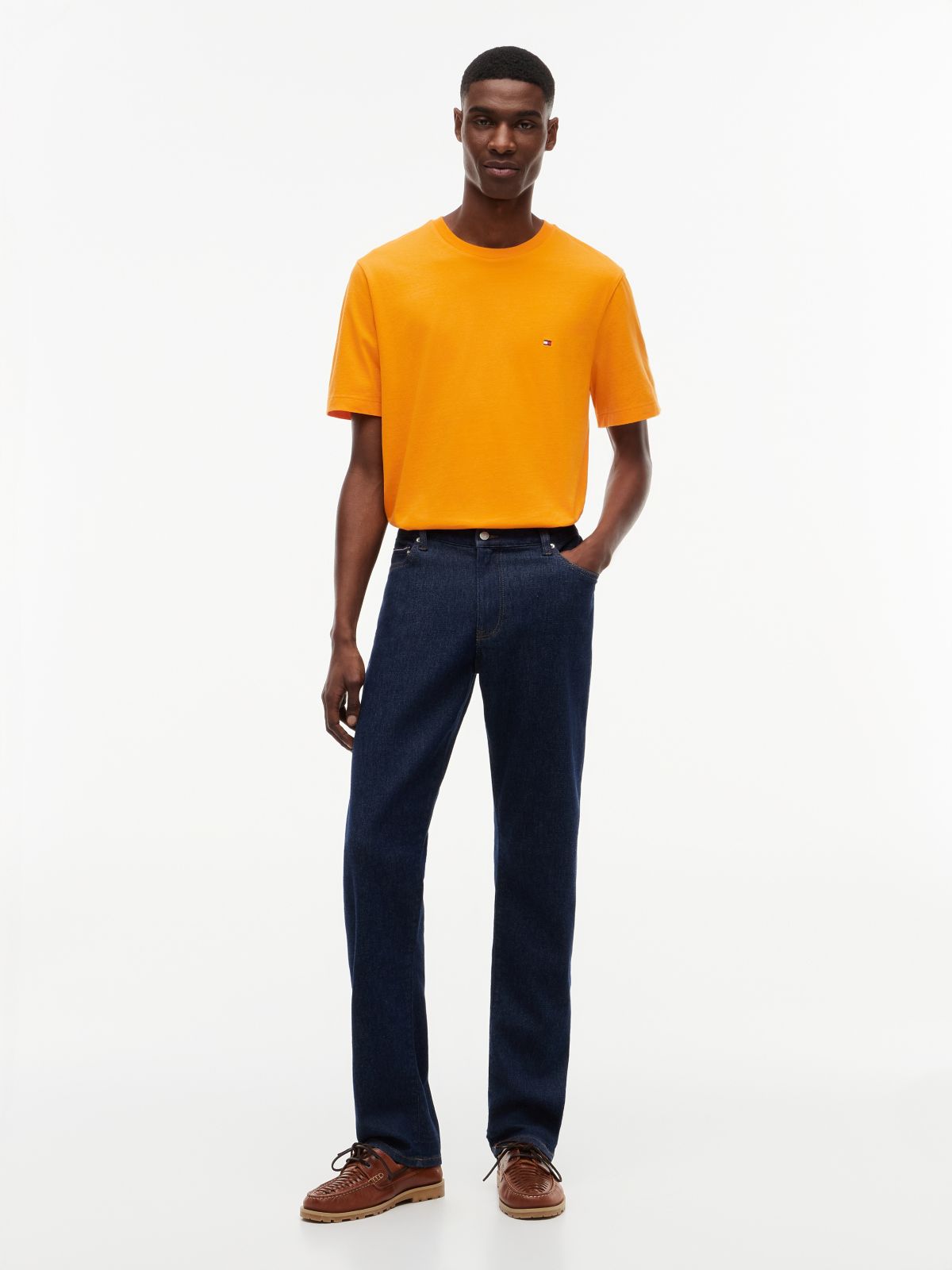 Flag Embroidery Jersey Crew Neck T-Shirt — Orange