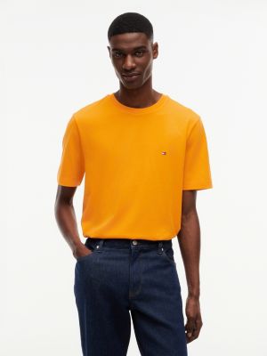 orange t-shirt aus jersey mit flag-stickerei für herren - tommy hilfiger