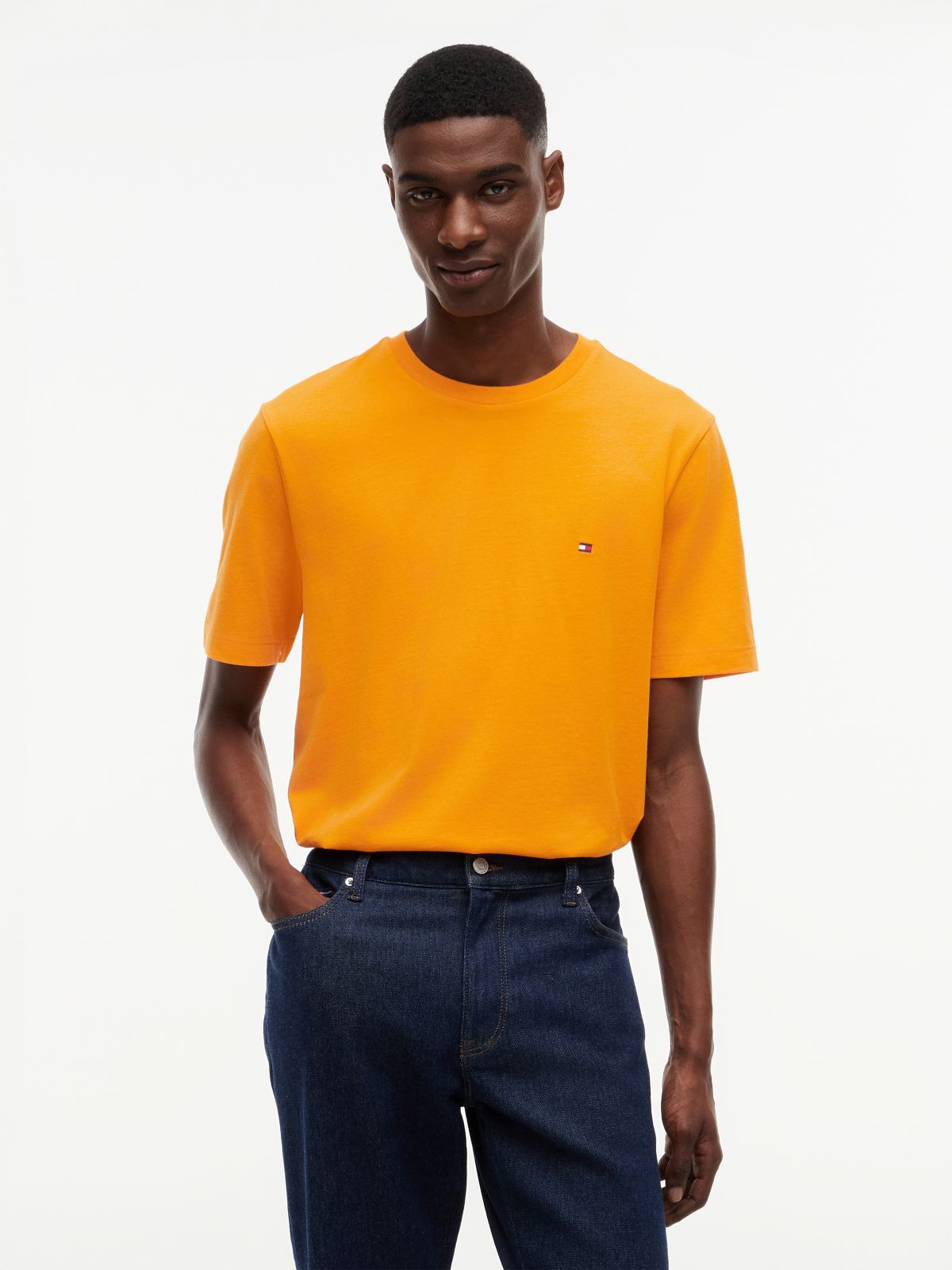 Flag Embroidery Jersey Crew Neck T-Shirt — Orange