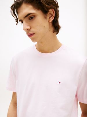 camiseta con logo bordado rosa de hombres tommy hilfiger