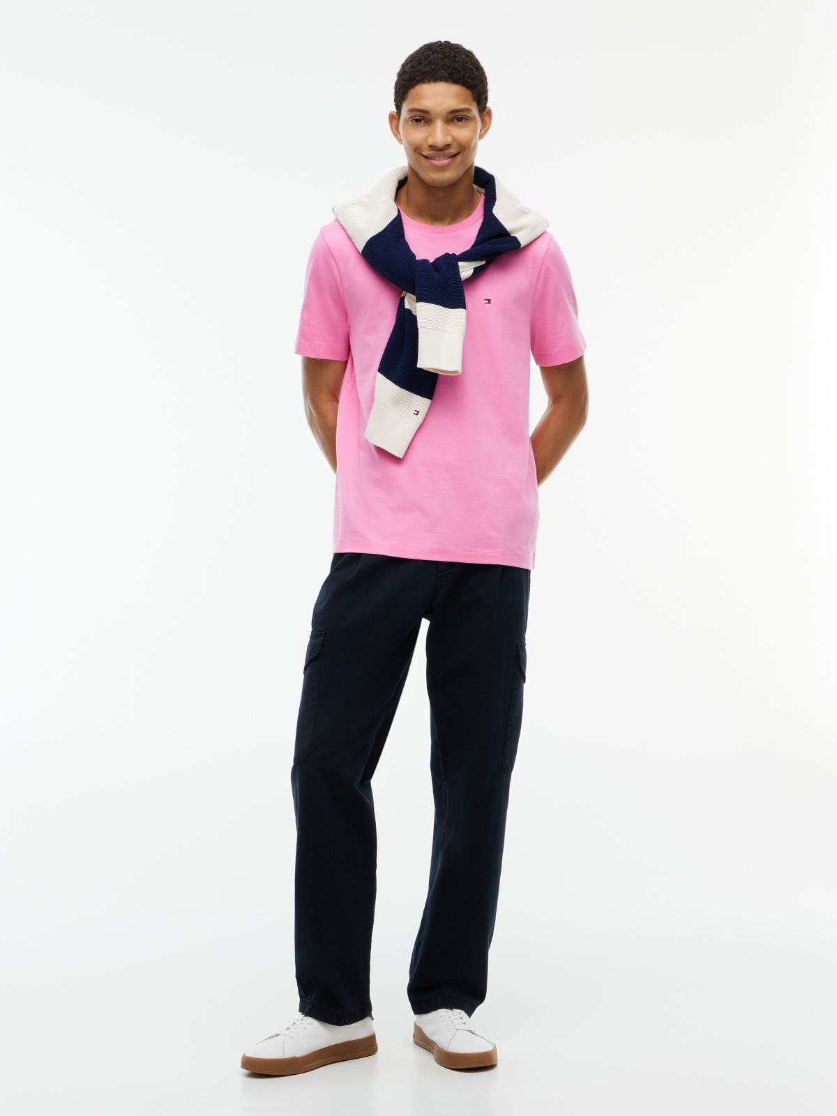 Flag Embroidery Jersey Crew Neck T-Shirt — Pink