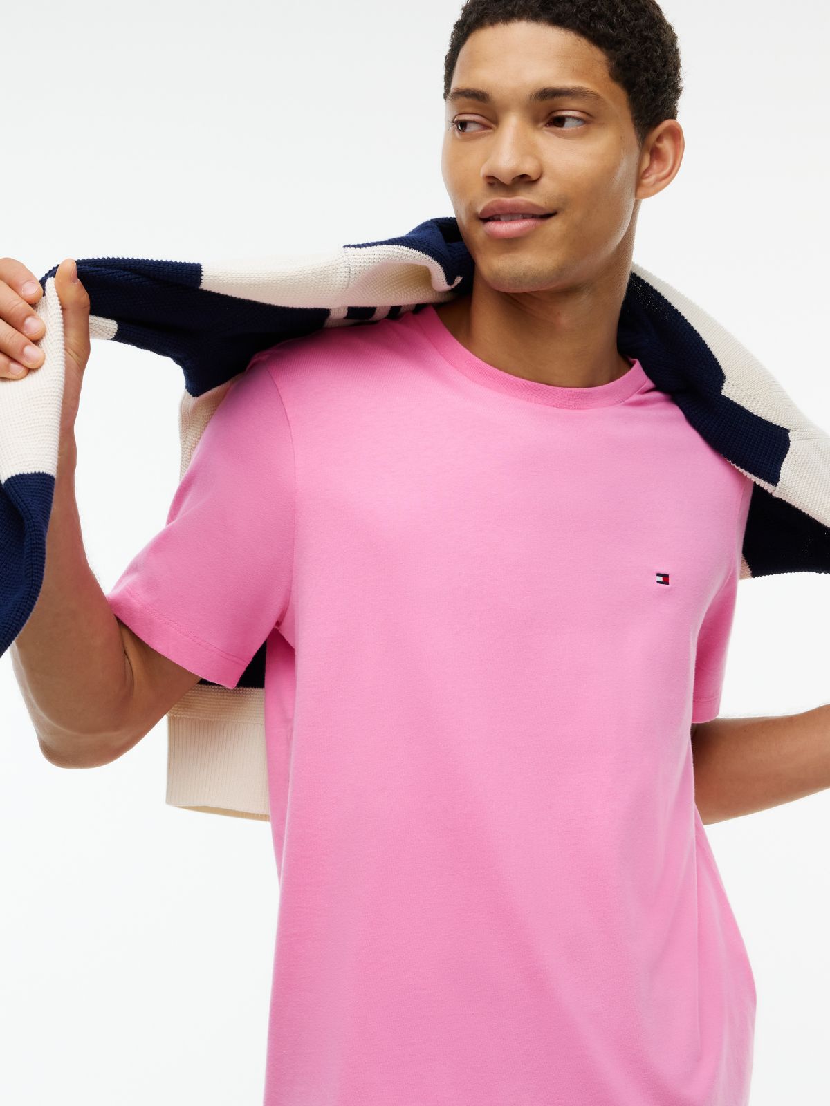 Flag Embroidery Jersey Crew Neck T-Shirt — Pink