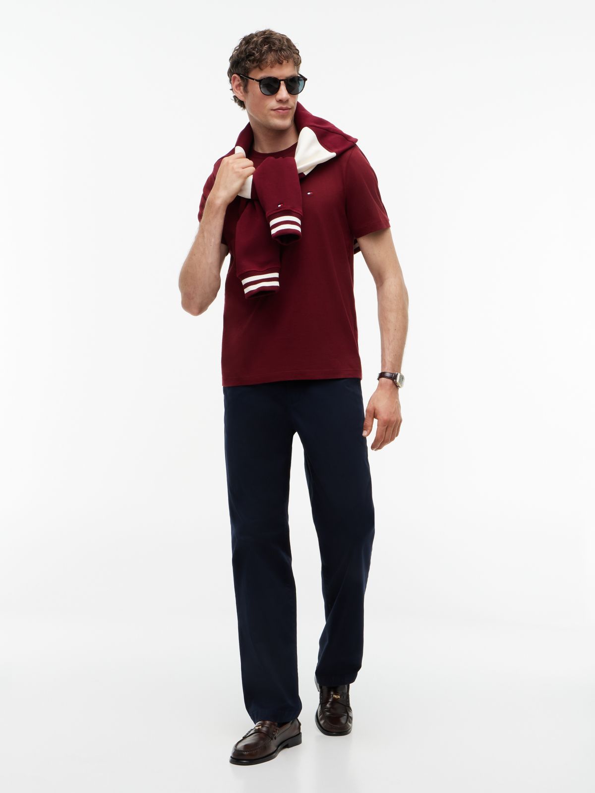Flag Embroidery Jersey Crew Neck T-Shirt — Purple