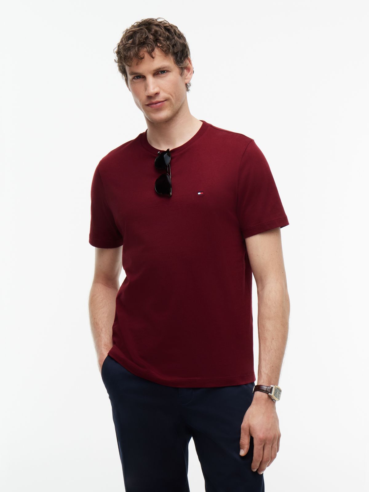 Flag Embroidery Jersey Crew Neck T-Shirt — Purple