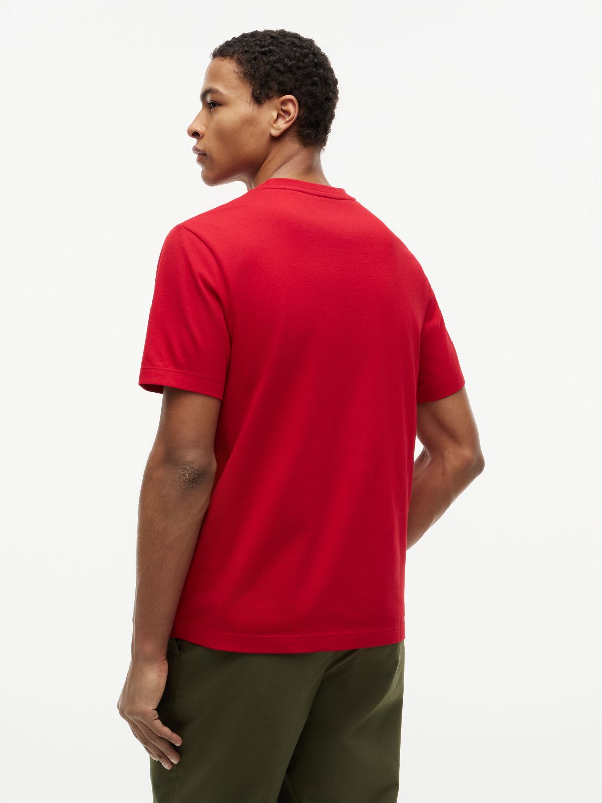 Flag Embroidery Jersey Crew Neck T-Shirt — Red