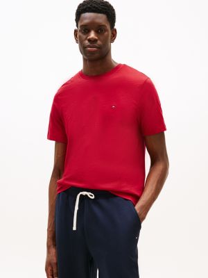 red t-shirt met geborduurde vlag voor heren - tommy hilfiger