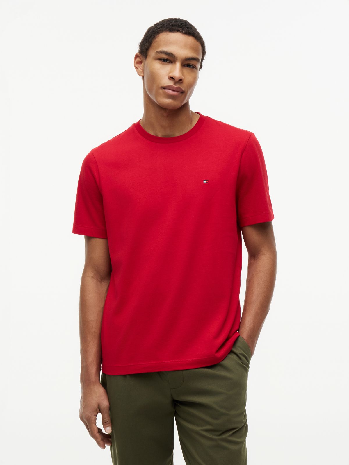 Flag Embroidery Jersey Crew Neck T-Shirt — Red
