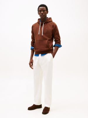 brown drawstring fleece hoody for men tommy hilfiger