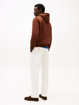 brown drawstring fleece hoody for men tommy hilfiger