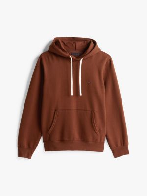 sudadera de felpa con capucha y cordón marrón de hombres tommy hilfiger