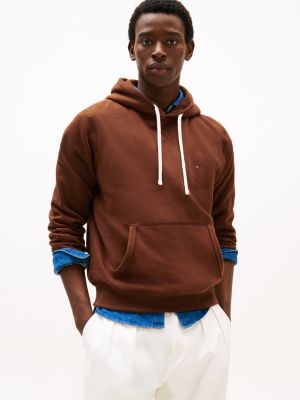 brown drawstring fleece hoody for men tommy hilfiger