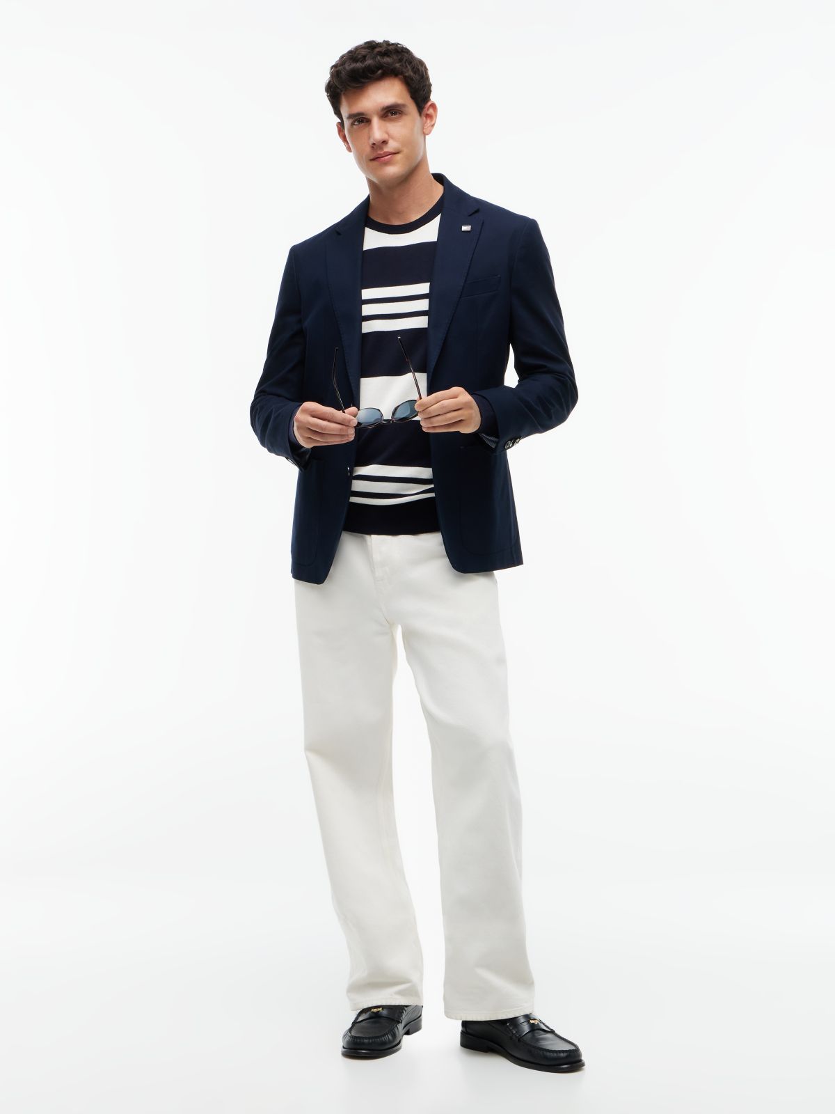 Flag Embroidery Crew Neck Jumper — Blue