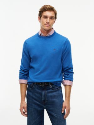 blue flag embroidery crew neck jumper for men tommy hilfiger