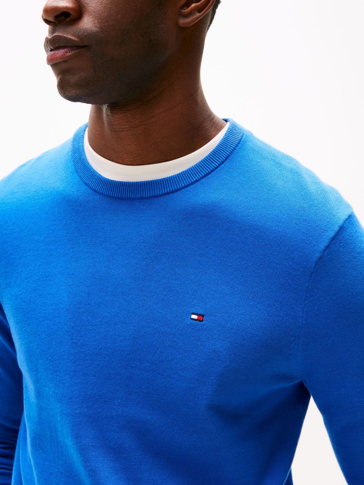 Flag Embroidery Crew Neck Jumper — Blue