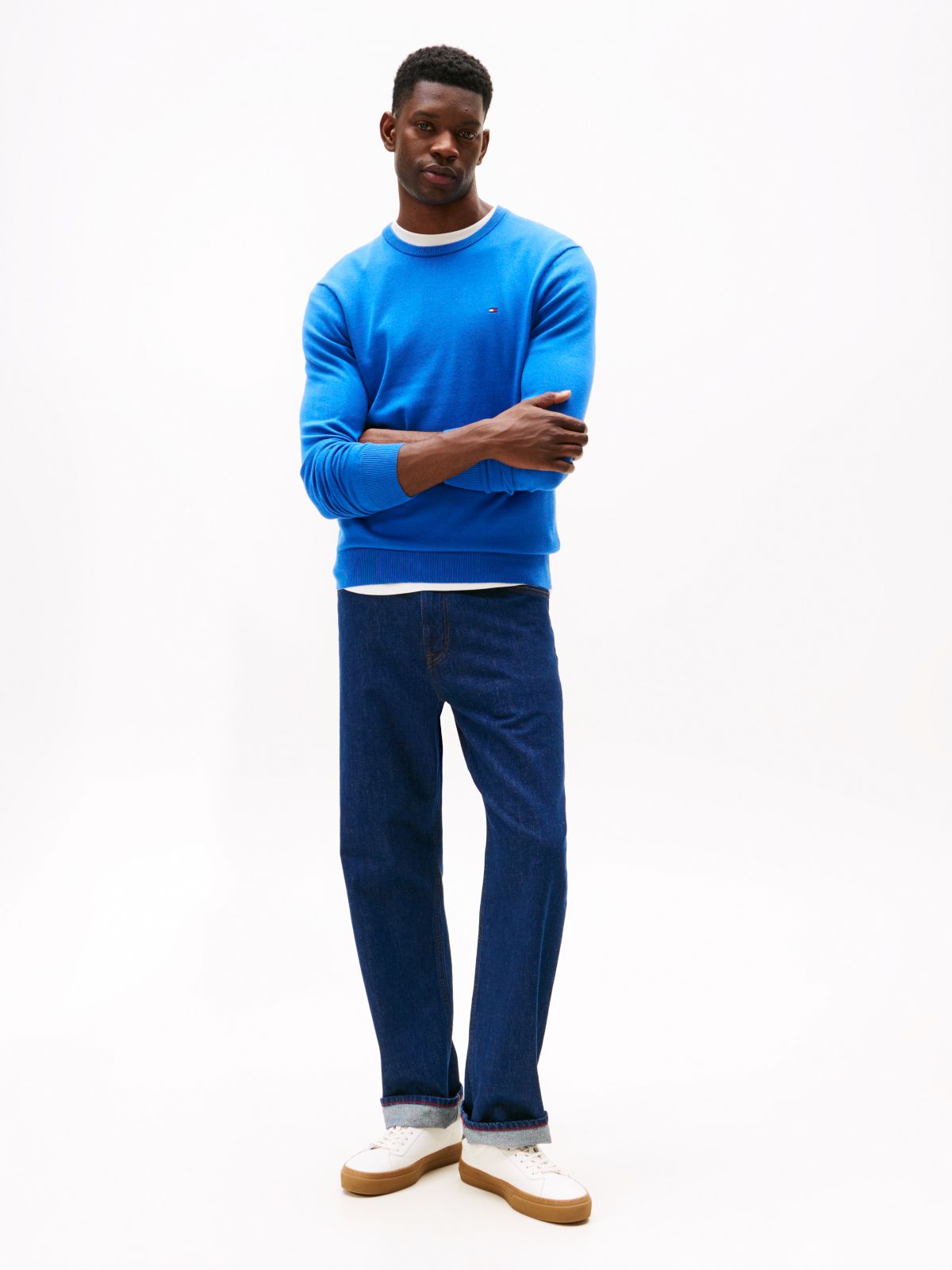 Flag Embroidery Crew Neck Jumper — Blue