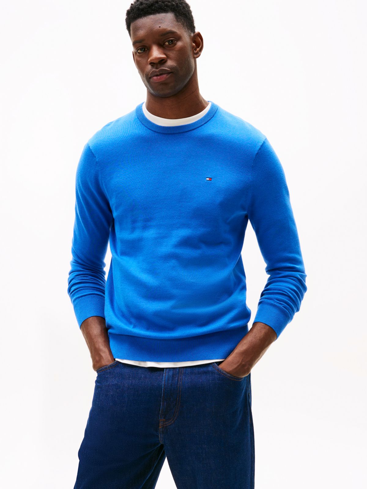 Flag Embroidery Crew Neck Jumper — Blue